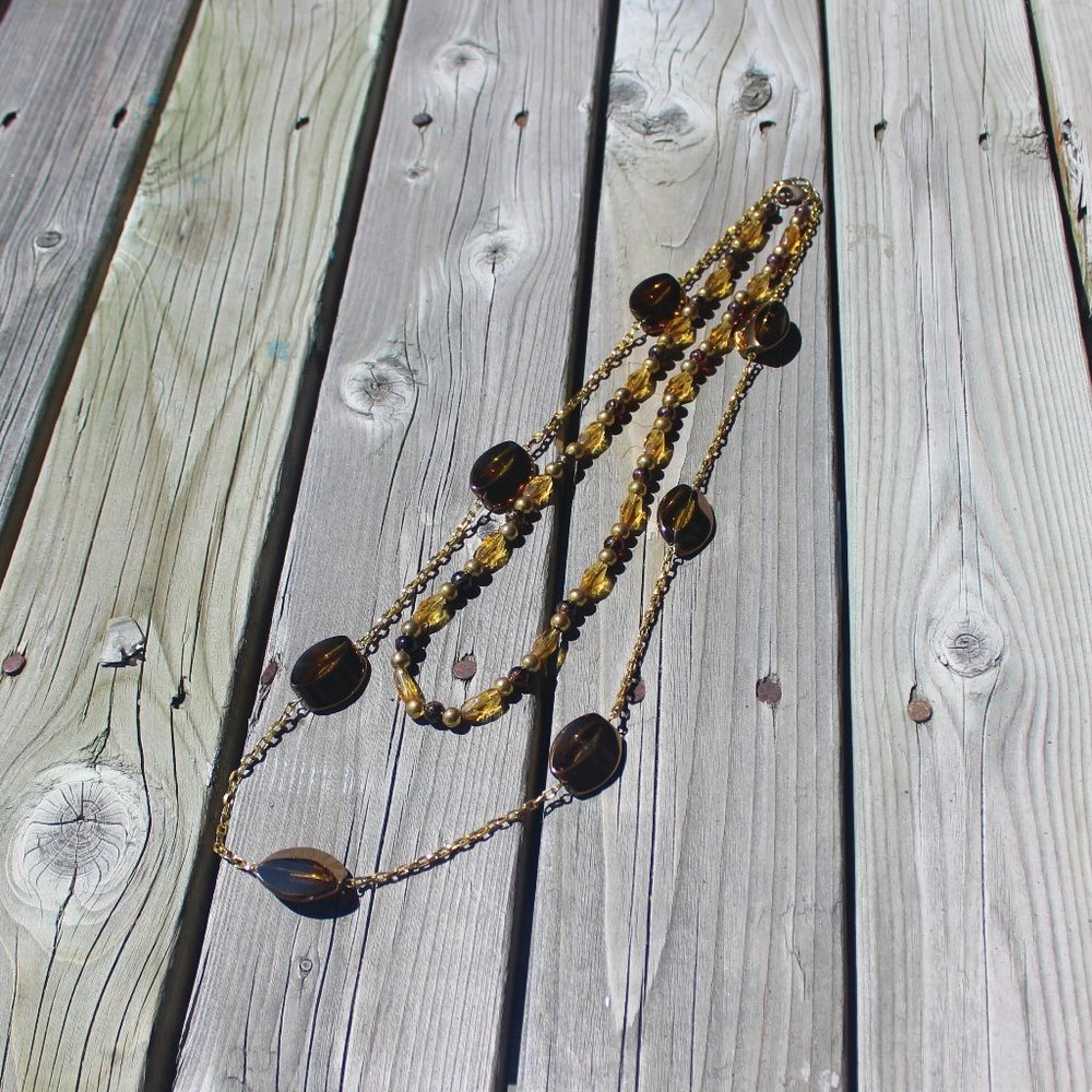 Set of Beaded Gold Tone Handmade Necklaces.